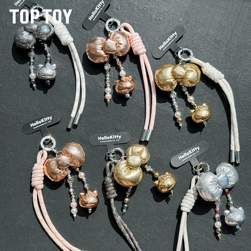 Hello Kitty Gold Glitter Phone Charms – Phone Strap, Mini Charm & Shoulder Lanyard - Image 5